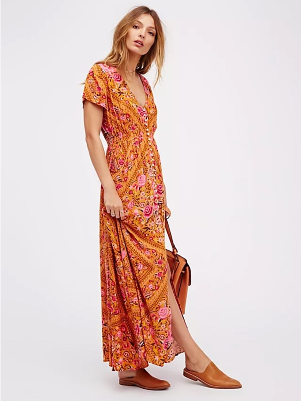 NWT Spell Babushka Gown women's large boho cottage garden brown pink floral